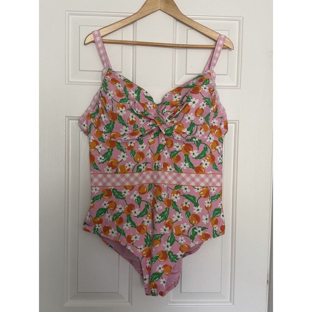 Lands End Draper James One Piece Swimsuit Size 22 Women’s Oranges Gingham
